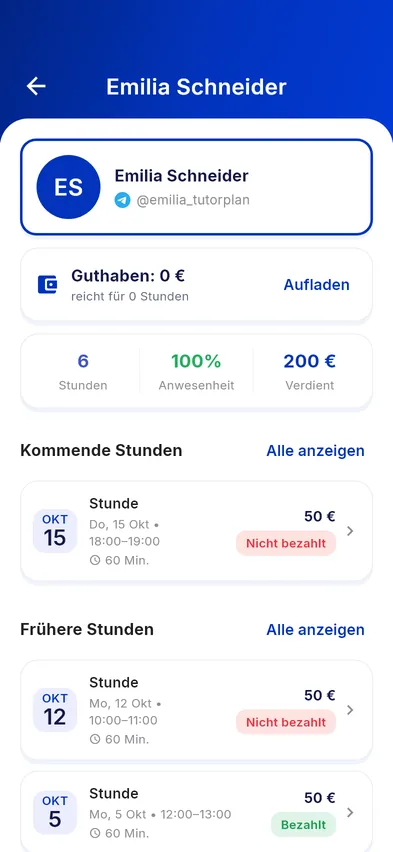 Guthaben und Zahlungsverlauf