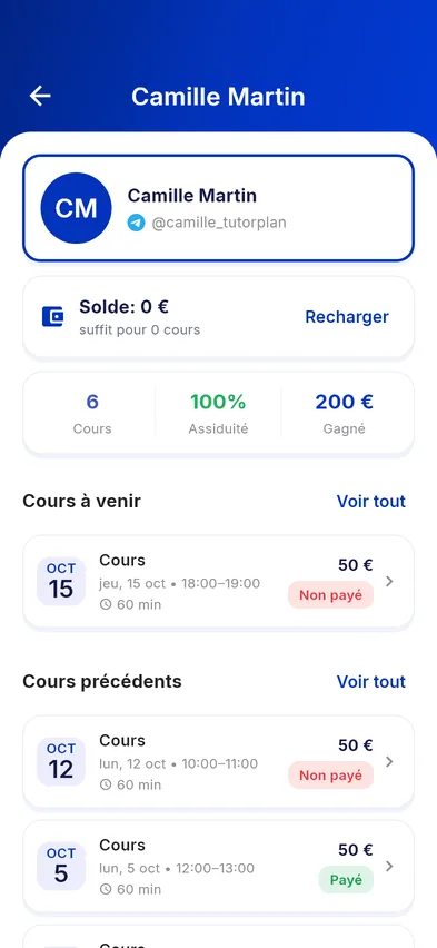 Solde et historique des paiements