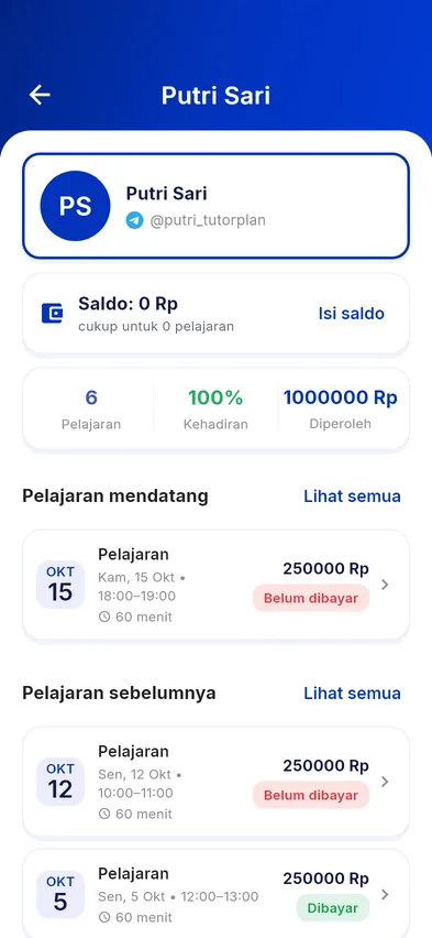 Saldo dan riwayat pembayaran