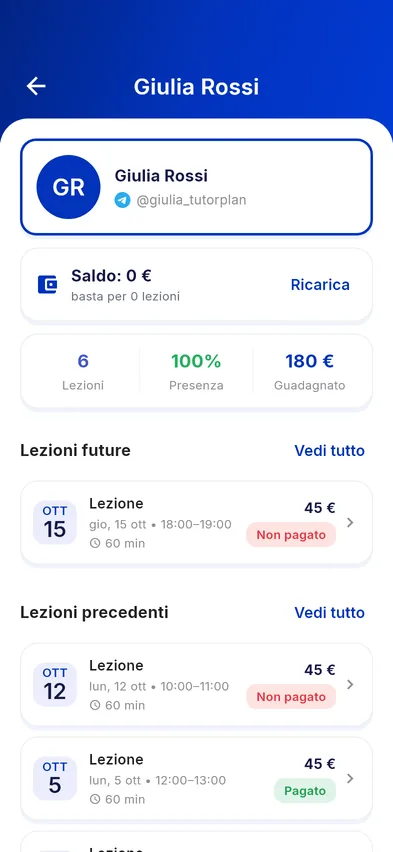 Saldo e storico pagamenti