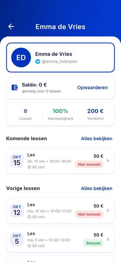 Tegoed en betaalgeschiedenis