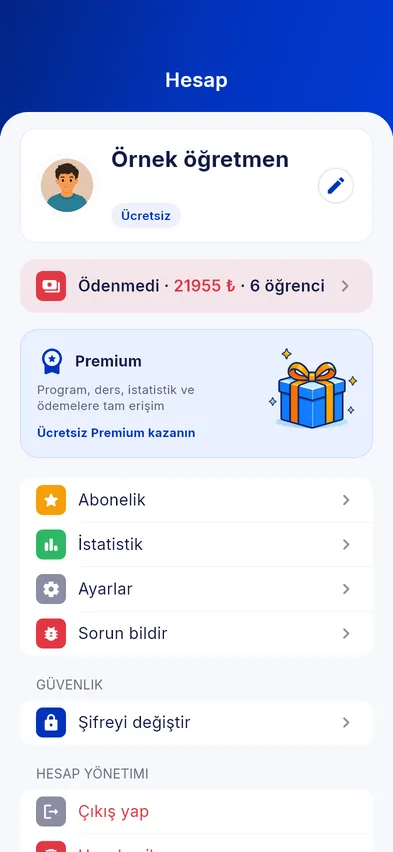 Ayarlar ve hatırlatıcılar